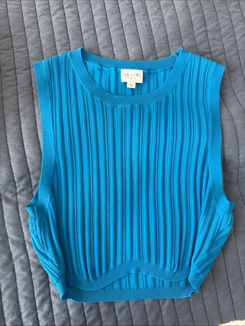 Le Lis Ribbed Sleeveless High neck Tank in Blue